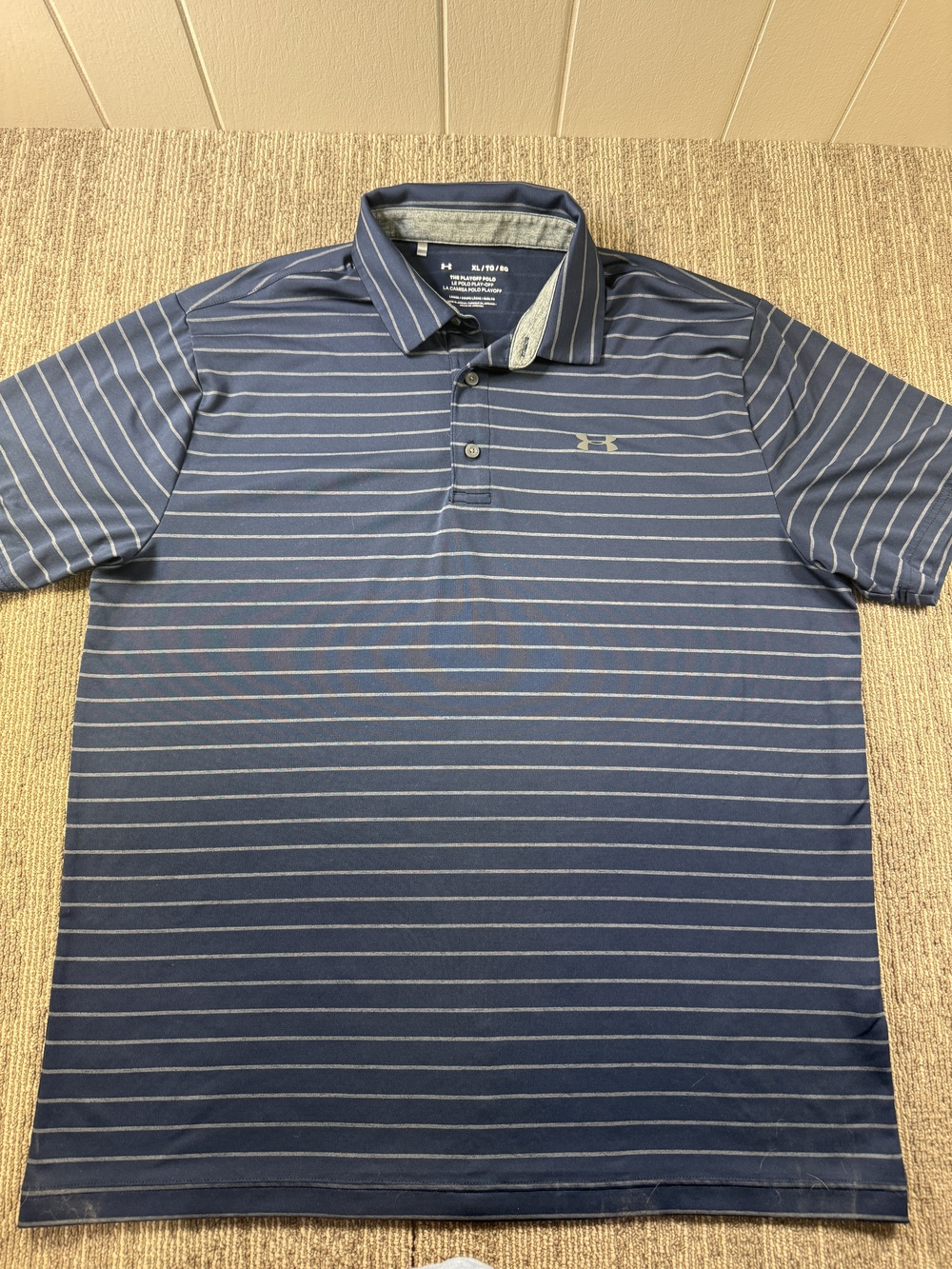 Under Armour The Playoff Polo Shirt Mens XL Blue Striped Golf Jersey Performance